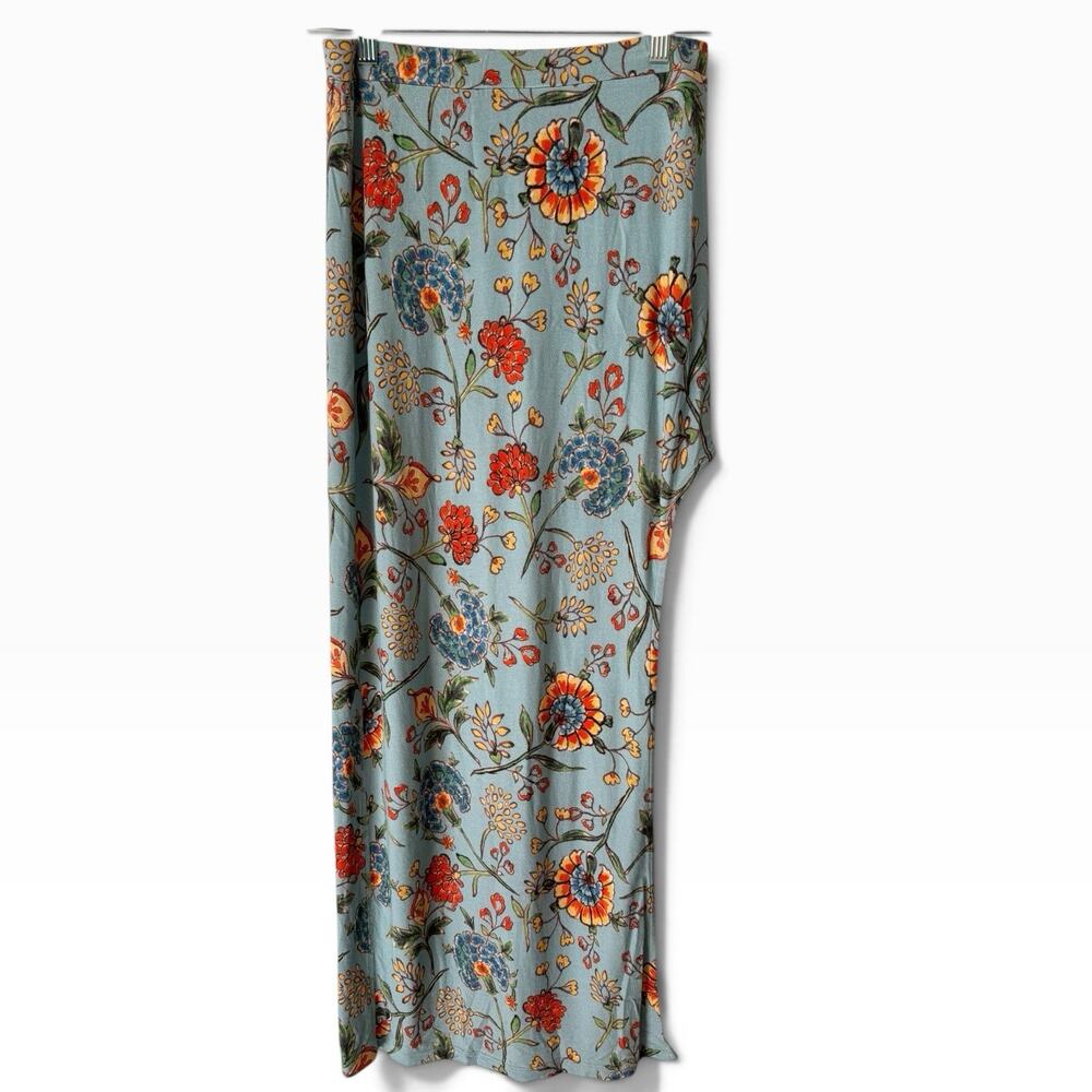 Free People Blue Floral High Slit Stretchy Maxi Skirt Size Small